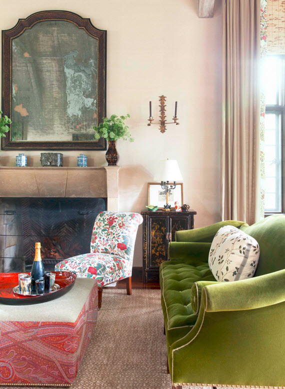 green velvet settee // great room // markham roberts #design #green