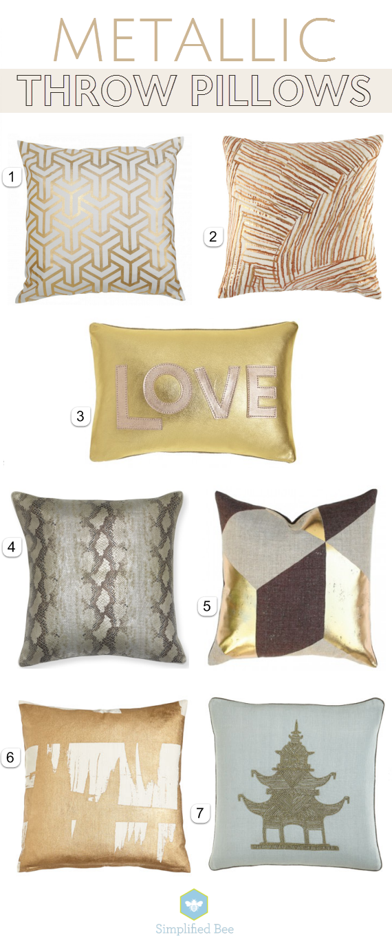 gorgeous metallic throw pillows // simplified bee #gold #metallic #pillows