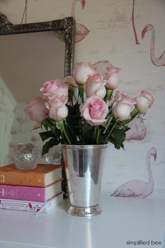 pretty pink roses // flamingo girls bedroom // www.simplifiedbee.com