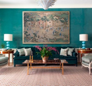 velvet turquoise walls // formal living room // markham roberts