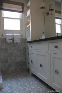 white bathroom vanity with gray countertop // cristin priest // www.simplifiedbee.com #bathrooms