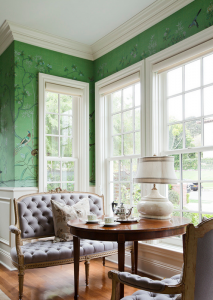 green chinoiserie wallpaper // de gournay // simplified bee