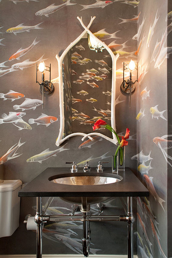 bathroom with koi fish wallpaper // de gournay // simplified bee