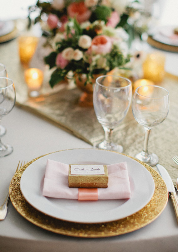 soft pink and gold holiday table setting