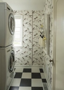 laundry room // whimsical bird wallpaper