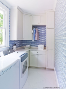 laundry room with Hicks Hex wallpaper