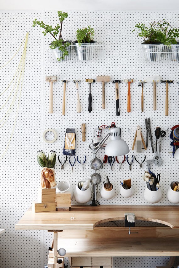 organized workbench pegboard // clutter-free living