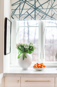 Kitchen // Kelly Wearstler Blue & White Roman Shade