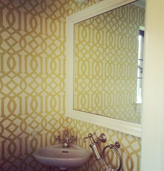Powder Room with Trellis Wallpaper in citron // Cristin Bisbee Priest // Simplified Bee
