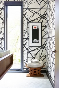 black & white chanels wallpaper // bathroom