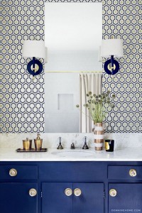 Hicks Hexagon Wallpaper // Blue Bathroom