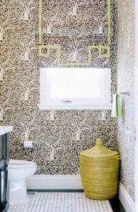 bathroom // brown & white wallpaper // chloe warner