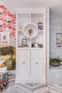 girl's bathroom // lipstick wallpaper // SF Decorator Showcase // Nest Design Co