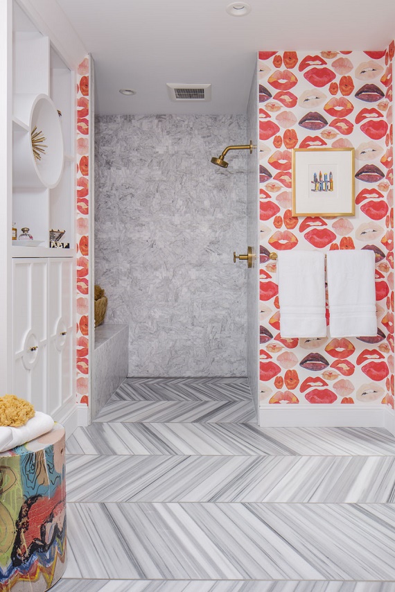 girl's bathroom // marble herringbone flooring // SF Decorator Showcase // Nest Design Co