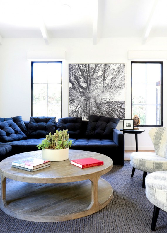 navy tufted sofa // family room // maggie pierson design