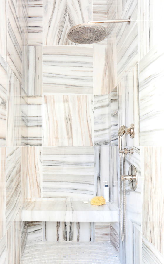 square marble tiled shower // maggie pierson