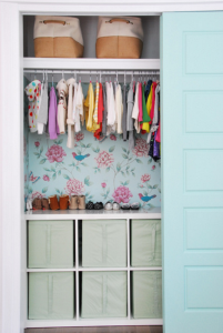 wallpapered kids closet