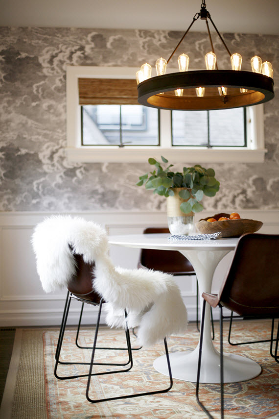 modern elements dining area // nuvolette wallpaper by cole & sons