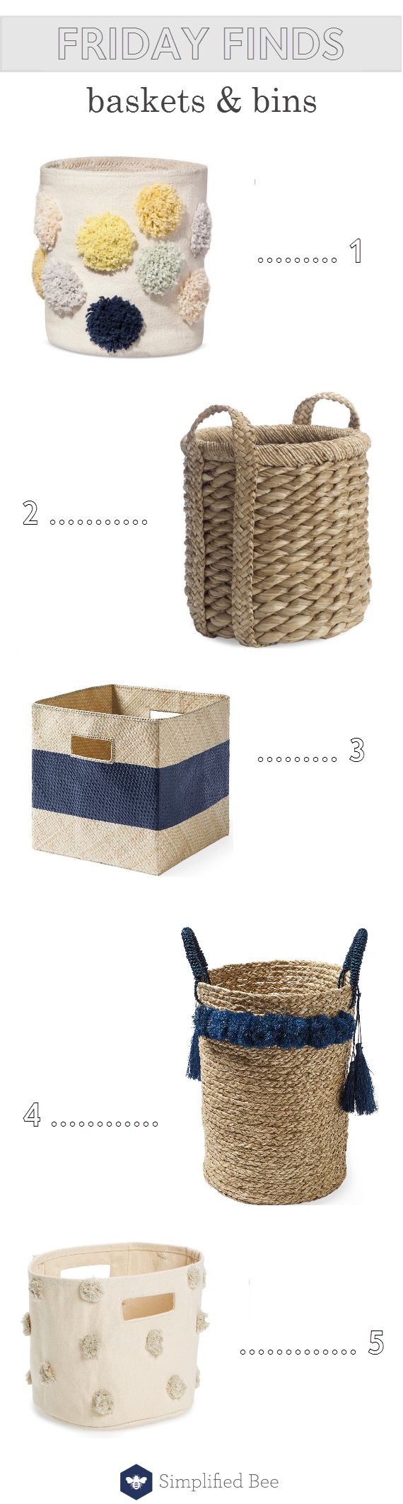 decorative baskets and bins // storage solutions // @simplifiedbee #storage