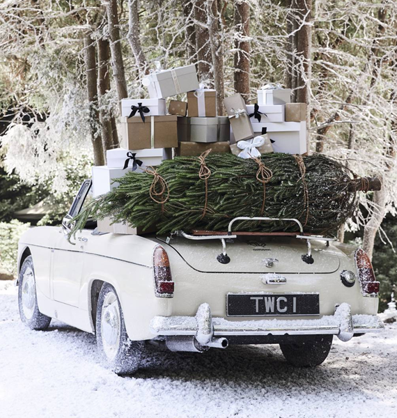 vintage car + christmas tree #christmas #snow